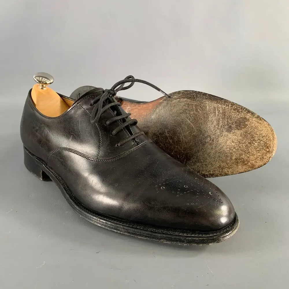 JOHN LOBB Size 9 Black Perforated Leather Pointed Toe Lace Up Shoes